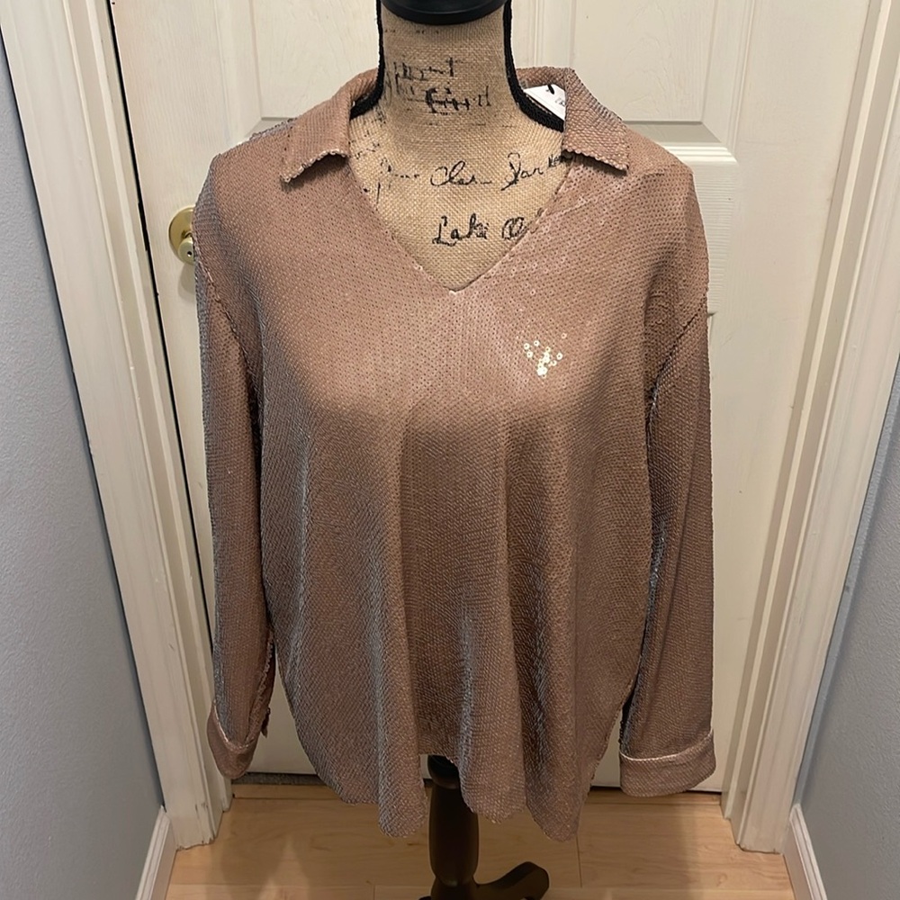 Sequined Collared Blouse - Picture 3 of 12